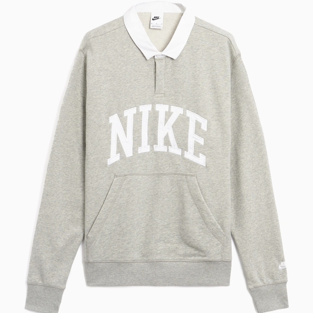 Nike Sportswear NSW Club Fleece Long Sleeve Polo FN3112-063 (Grey/White)